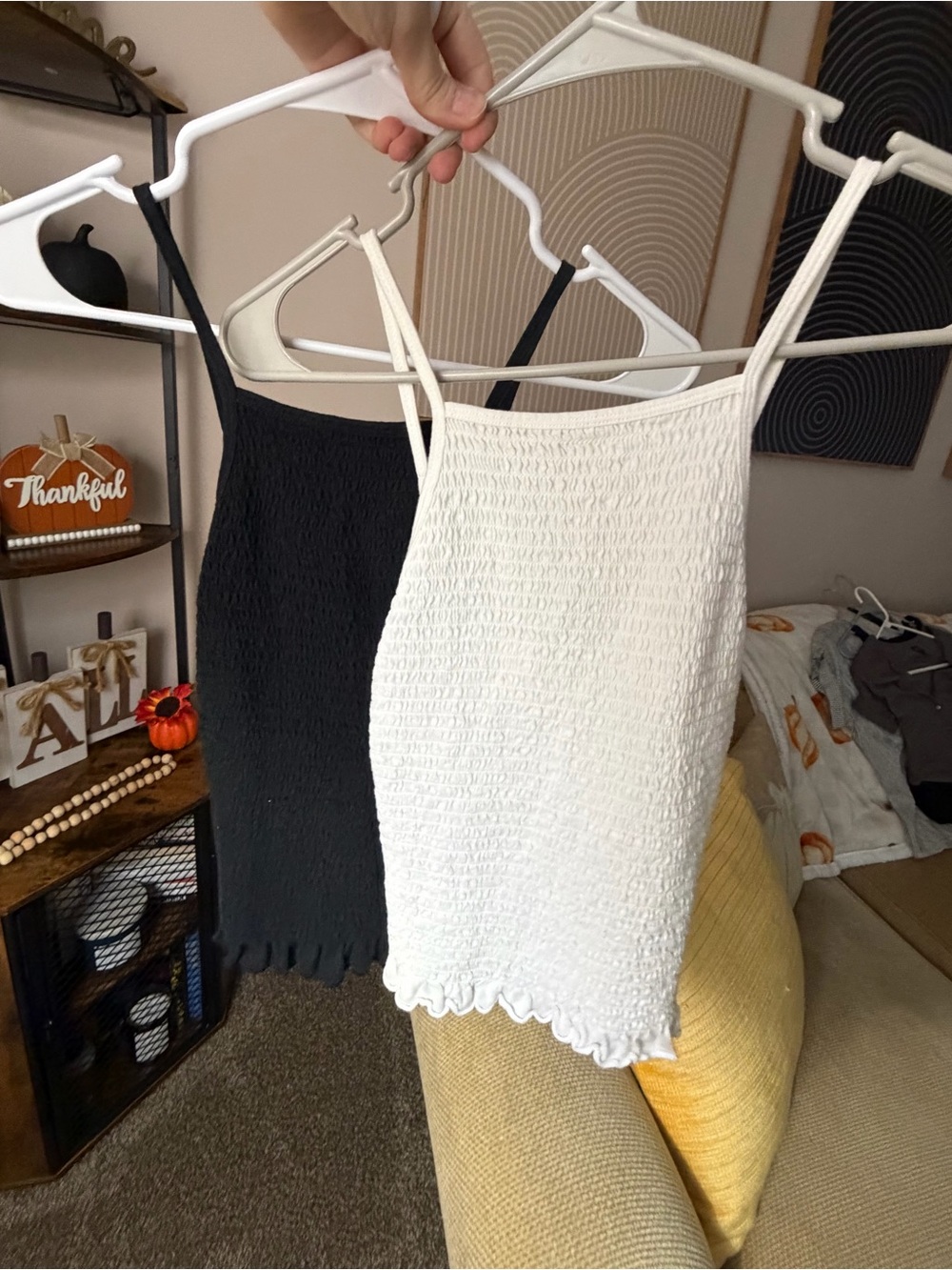 SO Smocked Camisole Tank Top - White & Black